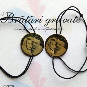 Set bratari personalizate cu poza din argint placat cu aur - Banut 22mm