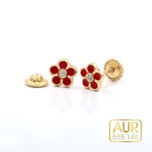 cercei-bebe-fete-aur-14K-floricica-rosie