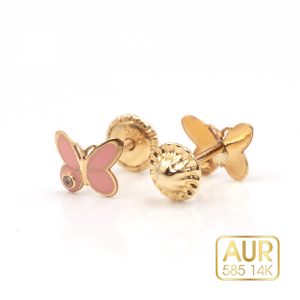 Cercei-aur-bebe-copii-fluturas-roz